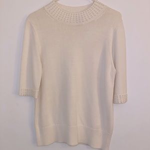 Ann Taylor Pearl Mock Neck Short Sleeve Top Womens Size Large